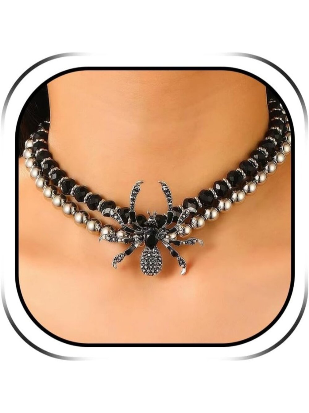 Women's Black Silver Halloween Spider Comfortable Gothic Accessories Necklace